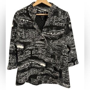 Comfy USA Black White Milan Skyline Monochrome Lagenlook Asymmetrical Jacket